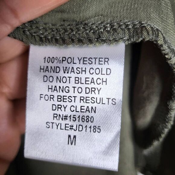 NEW STORIA Olive Green Cold Shoulder Balloon Sleeves Ruffle Mini Dress Medium - Picture 11 of 11